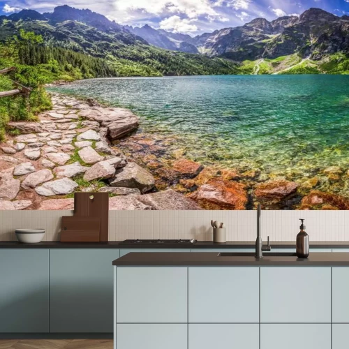 Fotobehang Panorama van een vijver midden in het Tatragebergte