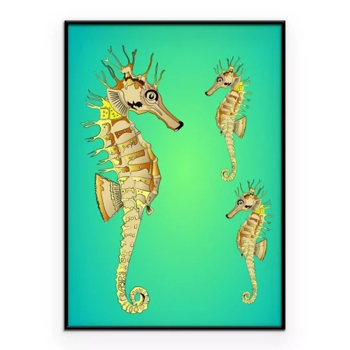 Poster Illustratie van zeepaardjes in de oceaan