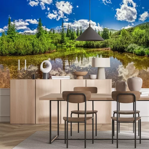 Sticker Panorama van klein meer in de Tatra gebergte