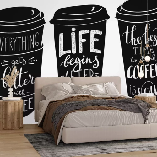 Sticker Afhaalkoffie drie zwarte kopjes