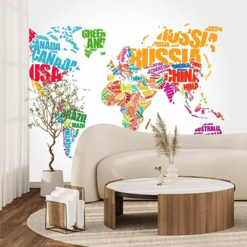 Fotobehang Kleurrijke wereldkaart met inscripties