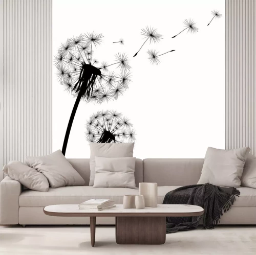 Sticker Paardebloem in de wind zwart-wit afbeeldingen