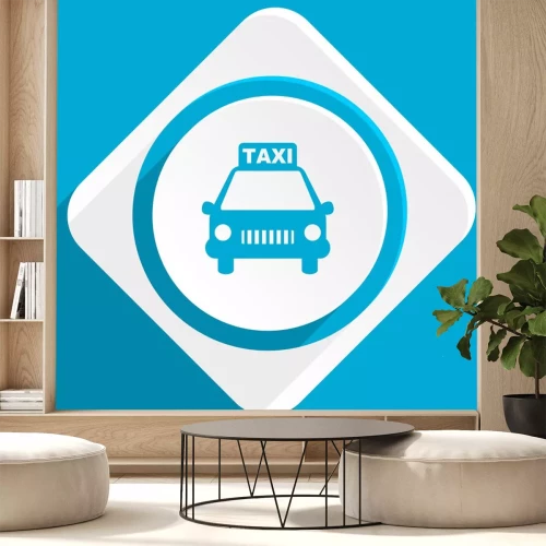 Sticker taxi blauw plat ontwerp modern pictogram voor web en mobiele app