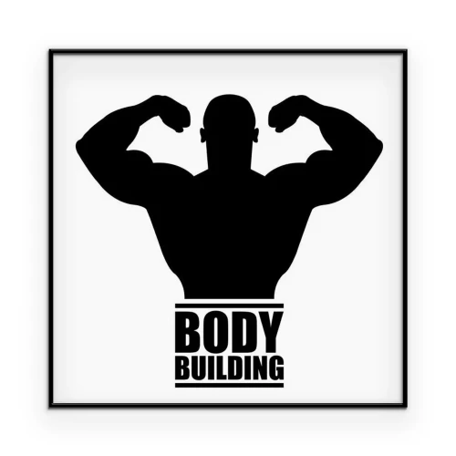Poster Een afbeelding met het silhouet van een bodybuilder en de slogan Bodybuilding.