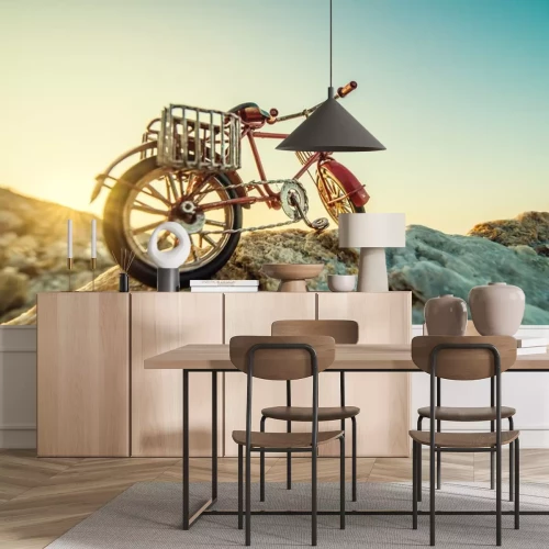 Sticker retro speelgoed fiets door de zee