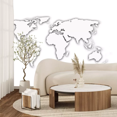 Sticker Witte kaart van de wereld met schaduw silhouet
