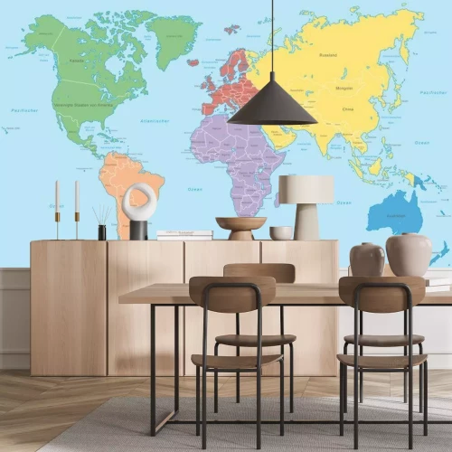 Fotobehang Wereldkaart met gekleurde continenten