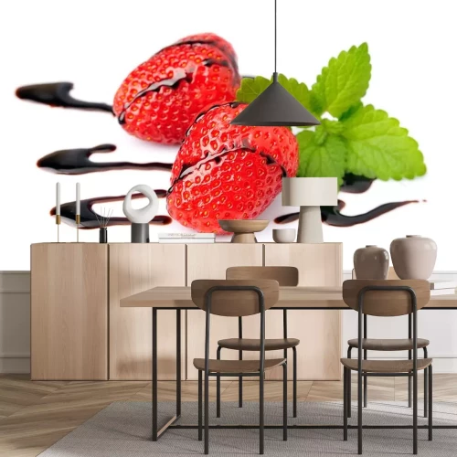 Sticker Aardbeien met chocolade druppel