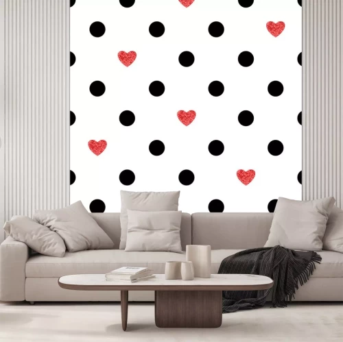 Sticker Stippen patroon met rode harten. Romantische achtergrond.