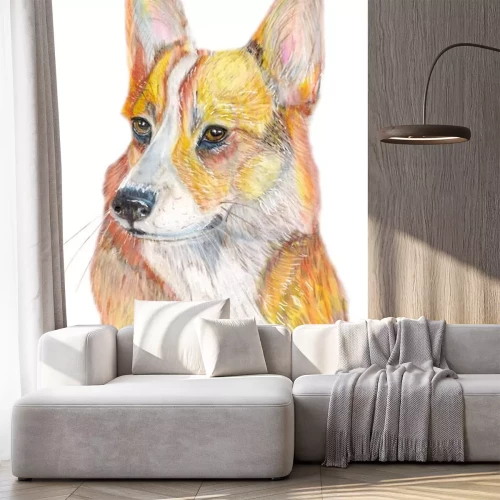 Sticker hond Corgi / Hond handgeschilderde aquarel illustratie op een witte achtergrond
