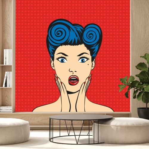 Sticker Vector pop art verrast vrouw gezicht met open mond
