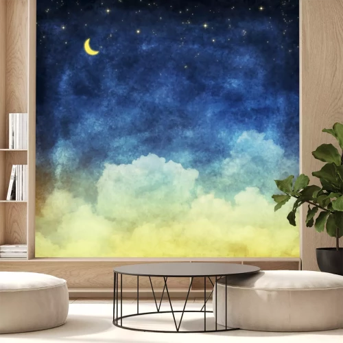 Fotobehang Getekende wolken en maan met sterren