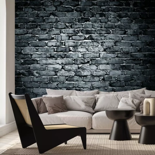 Fotobehang Wit-zwarte bakstenen muur