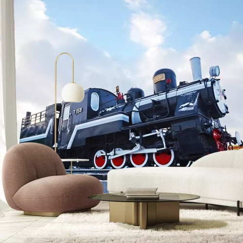 Sticker Ulaanbaatar, Mongolië-december, 02 2015: Stoomlocomotief serie T-159. Museum van spoorwegmaterieel in Ulaanbaatar. Mongolië