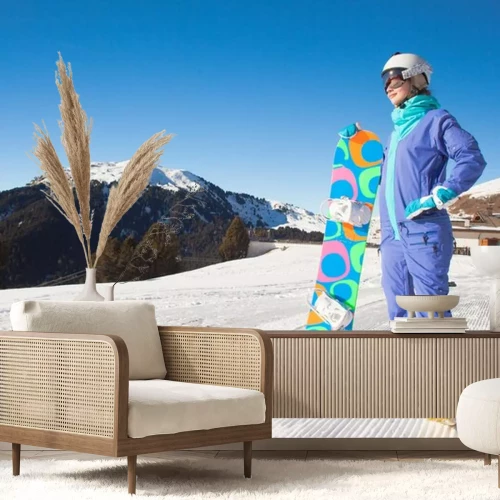 Sticker portret van een snowboarder op de bovenkant van Dolomiti Alpen