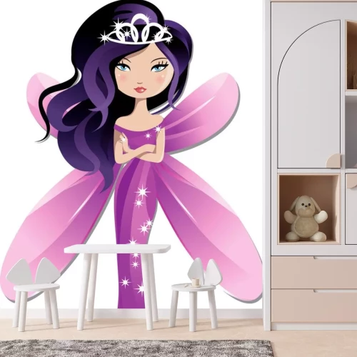 Sticker Een paarsharige fee in een roze jurk