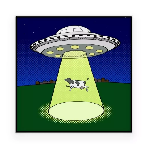 Poster Cartoonkoe ontvoerd door een UFO