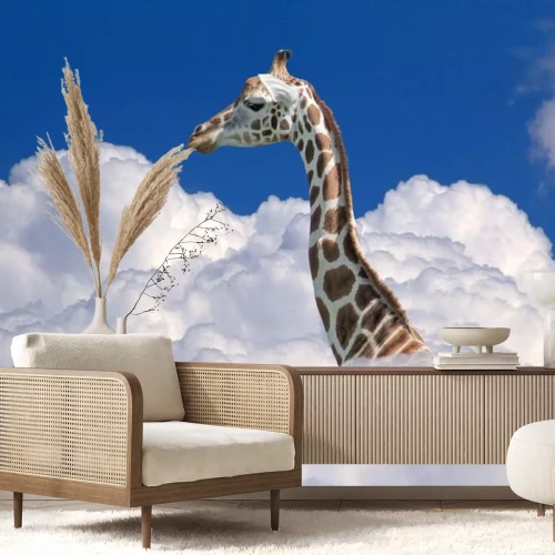 Sticker giraffe boven wolken