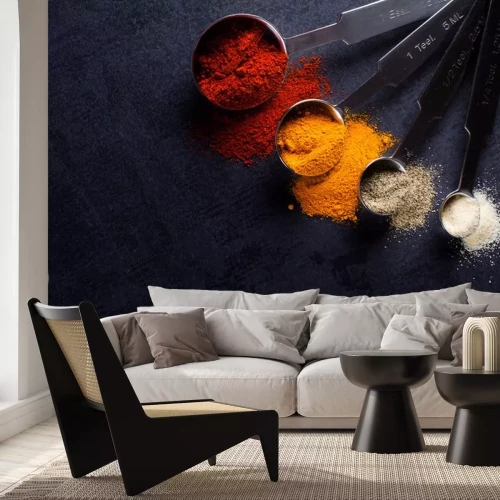 Sticker Kruiden in roestvrij staal meten lepels met een kopie ruimte.