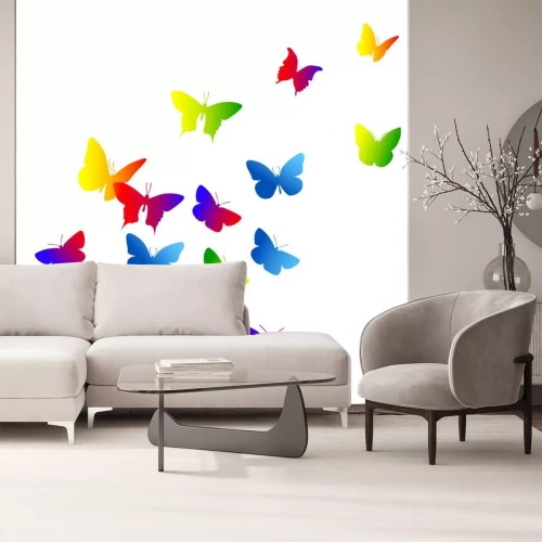 Sticker Groen gele en rode vlinders