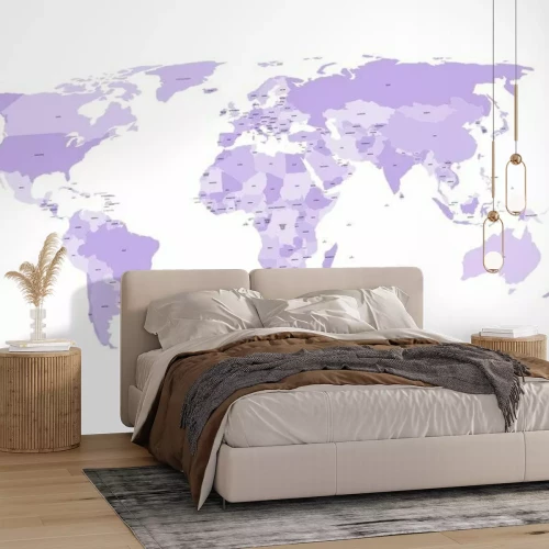 Fotobehang Paarse wereldkaart met landnamen