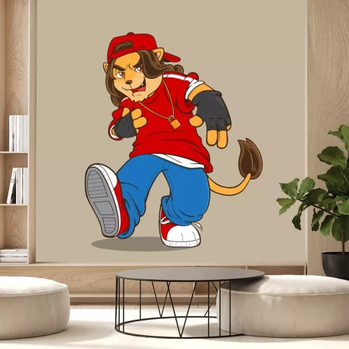 Sticker Leeuwenafbeeldingen met een leeuw in jeugdkleren