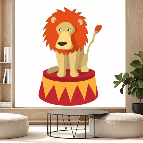 Sticker Lion circus leeuw op een kleurrijk platform