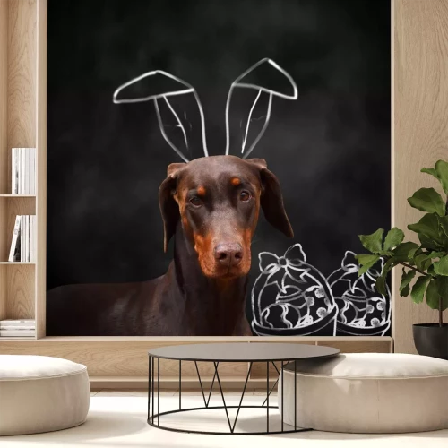 Sticker Doberman met konijntjesoren