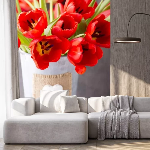 Sticker Close-up van tulpen in een emmer