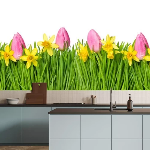 Sticker Roze tulpen met narcissen