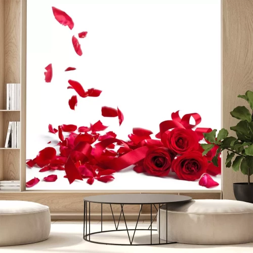 Sticker Vallende rode rozenblaadjes