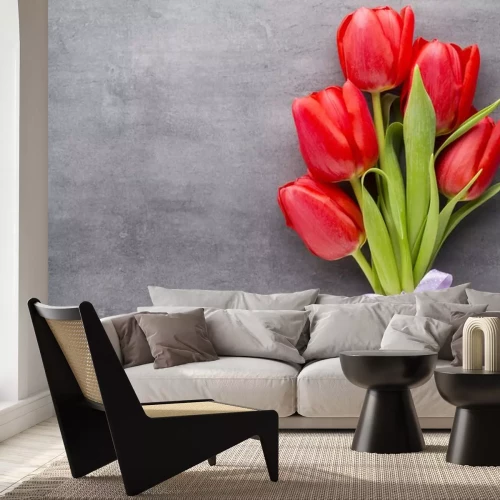 Sticker Rode tulpen op beton