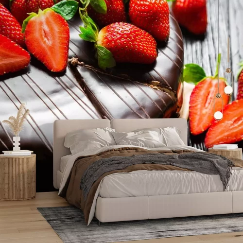 Sticker Chocolade cake met verse aardbeien