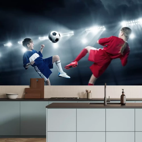 Sticker Kinderen spelen voetbal op stadion