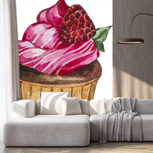 Sticker Cupcake van de aardbei