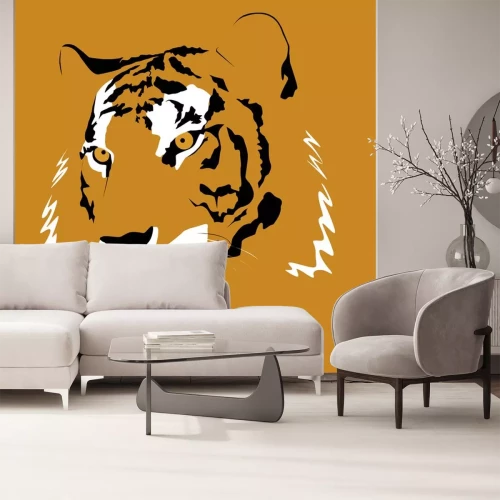 Sticker Tijger hoofd zwarte en witte contouren