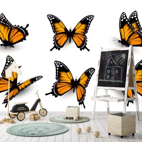 Sticker Zes oranje vlinders in verschillende standen