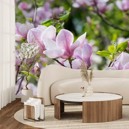 Sticker Bloeiende magnolia's in het park