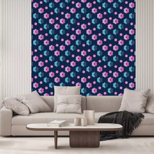 Sticker Naadloze kleurrijke vector achtergrond met decoratieve bloemen en stippen