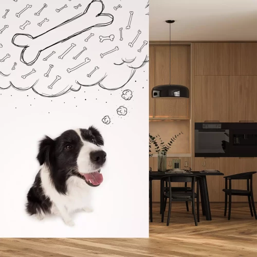 Sticker Border collie met gedachte bel na te denken over een been