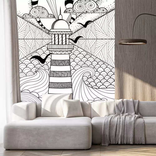 Sticker Tweekleurige illustratie met een vuurtoren