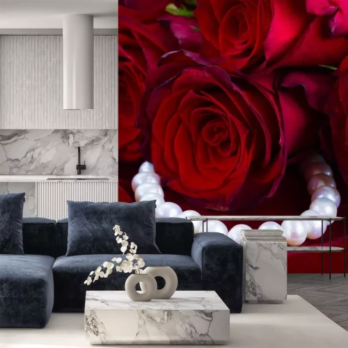 Sticker Rode rozen en parels