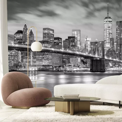Fotobehang Manhattan en Brooklyn Bridge in zwart-witfotografie