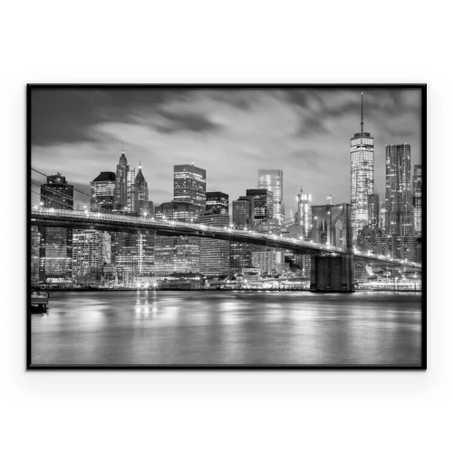 Poster Manhattan en Brooklyn Bridge in zwart-witfotografie