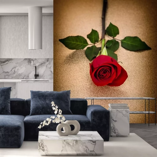 Sticker Rode roos op een gouden achtergrond