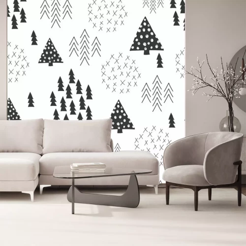 Fotobehang Een eenvoudig patroon met kerstbomen in Scandinavische stijl