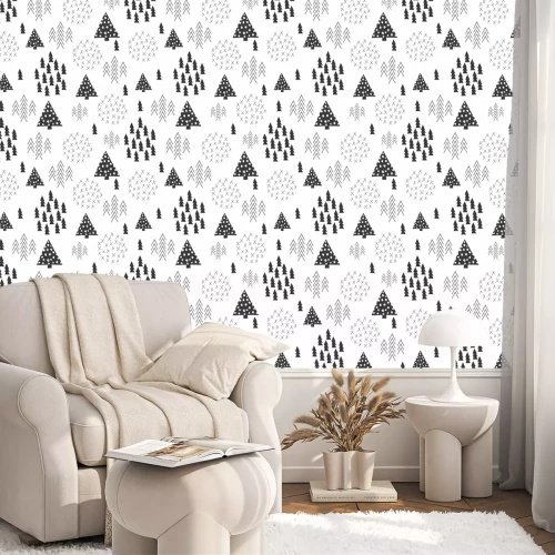 Behang Een eenvoudig patroon met kerstbomen in Scandinavische stijl