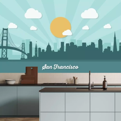 Sticker San Francisco skyline - platte ontwerp