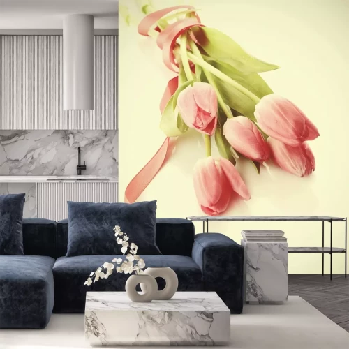 Sticker Roze tulpen in een retro foto