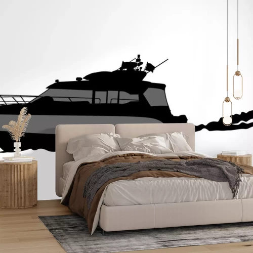 Sticker Silhouet van retro schip op een witte achtergrond